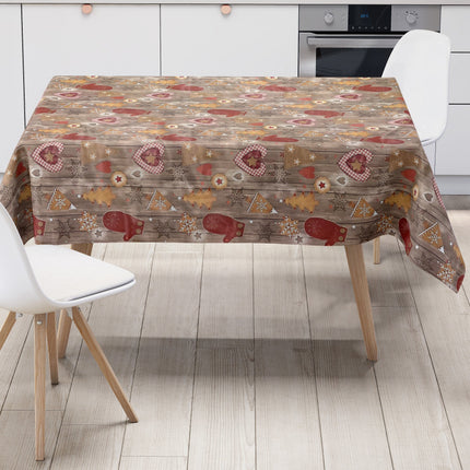 Wachstuch Tischdecke Weihnachten C141511 Holz Tannenbaum Herzen - Größe, Form und Einfassung frei wählbar