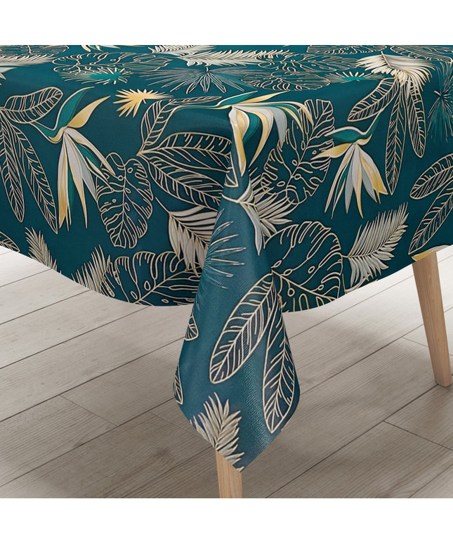 Wachstuchtischdecke PVC-Tischdecke petrol gold Dschungel Monstera