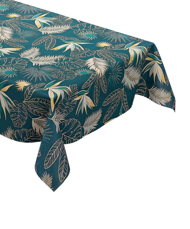 Wachstuchtischdecke PVC-Tischdecke petrol gold Dschungel Monstera