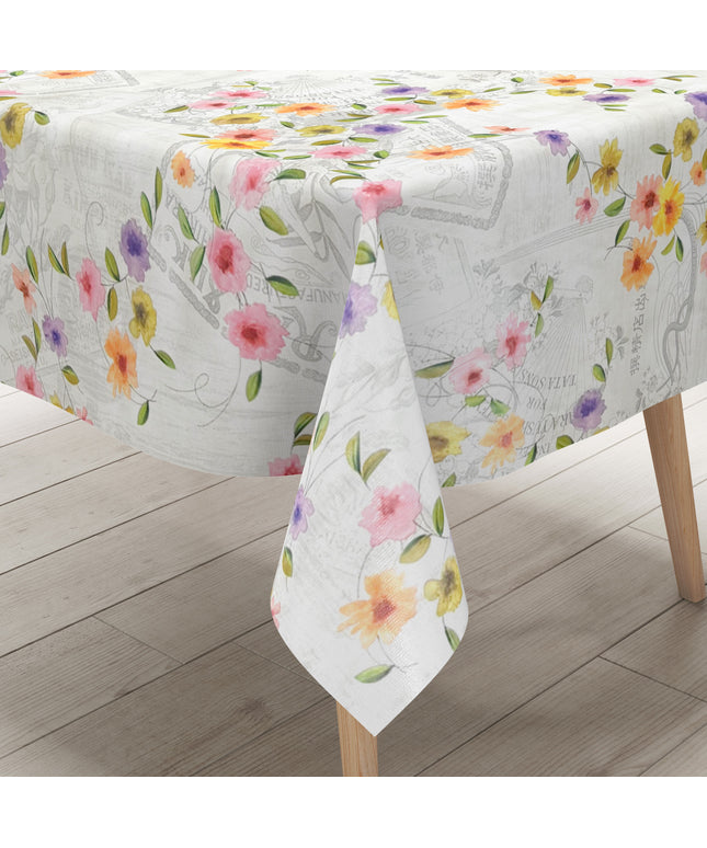 Wachstuch Tischdecke Blumen auf Holz
