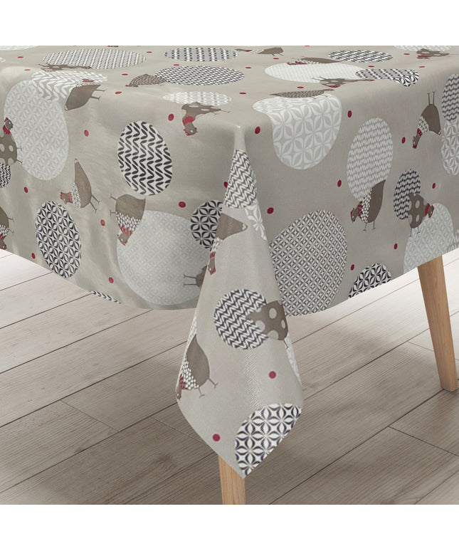 Wachstuch Tischdecke Hühner taupe