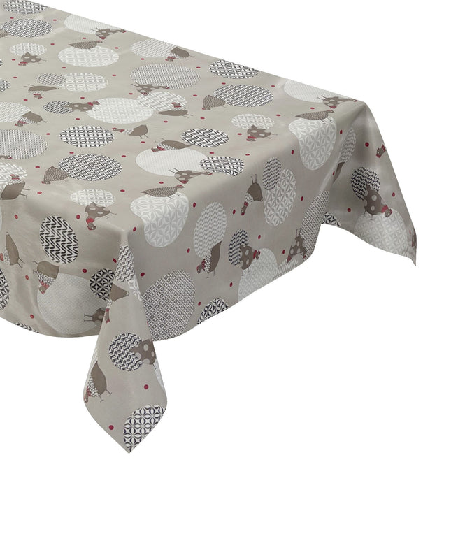 Wachstuch Tischdecke Hühner taupe