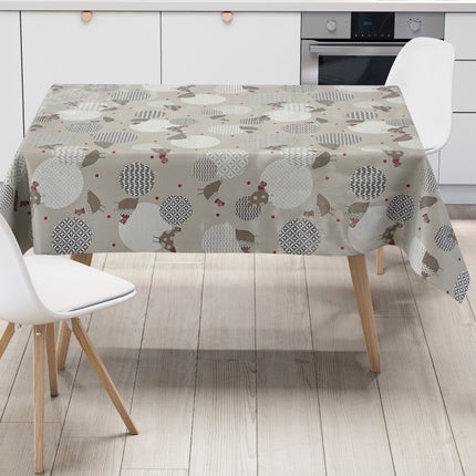 Wachstuch Tischdecke Hühner taupe