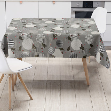 Wachstuch Tischdecke Hühner Henne grau