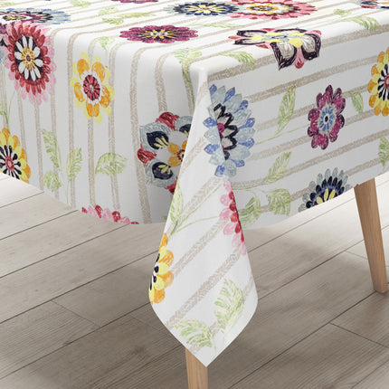 Wachstuch Tischdecke Blumen Blüten Streifen