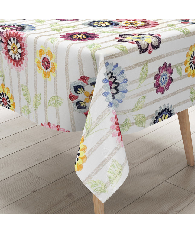 Wachstuch Tischdecke Blumen Blüten Streifen