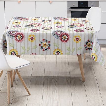 Wachstuch Tischdecke Blumen Blüten Streifen
