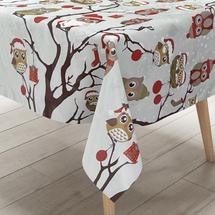 KEVKUS Wachstuch Tischdecke Weihnachten C144340 Eule auf grau X-Mas eckig rund oval