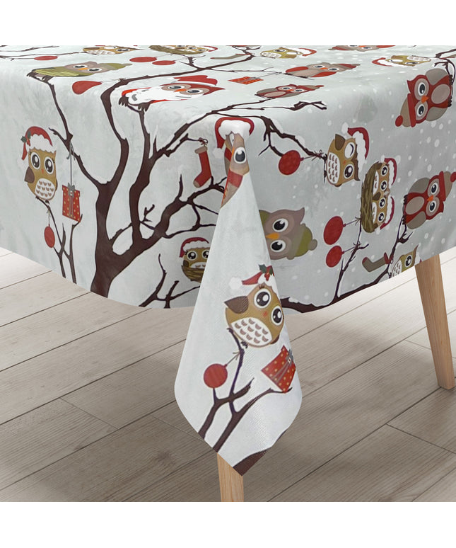 KEVKUS Wachstuch Tischdecke Weihnachten C144340 Eule auf grau X-Mas eckig rund oval