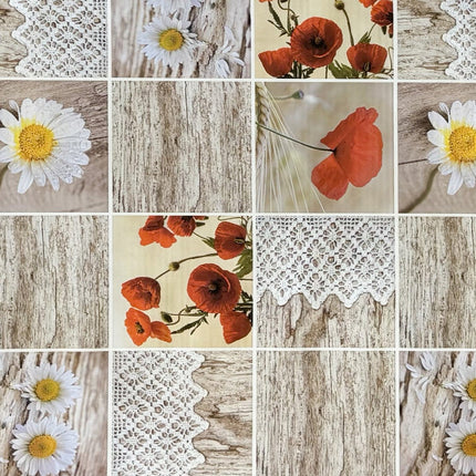 Wachstuch Tischdecke C145111 Mohnblumen Margeriten Holz Strick eckig rund oval