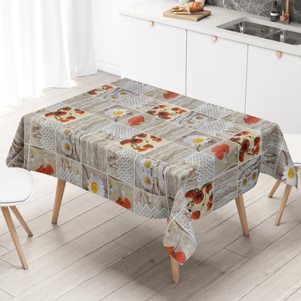 Wachstuch Tischdecke C145111 Mohnblumen Margeriten Holz Strick eckig rund oval