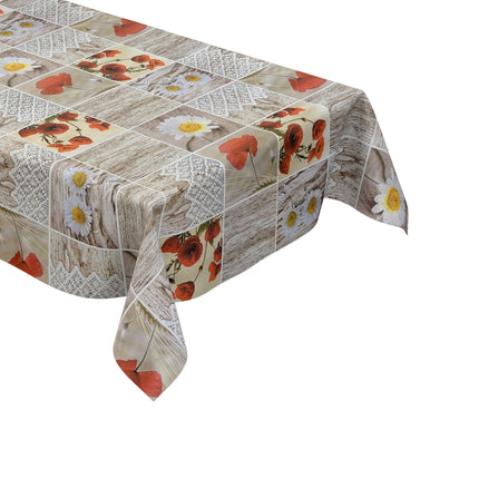 Wachstuch Tischdecke C145111 Mohnblumen Margeriten Holz Strick eckig rund oval