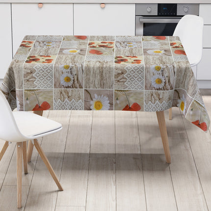 Wachstuch Tischdecke C145111 Mohnblumen Margeriten Holz Strick eckig rund oval