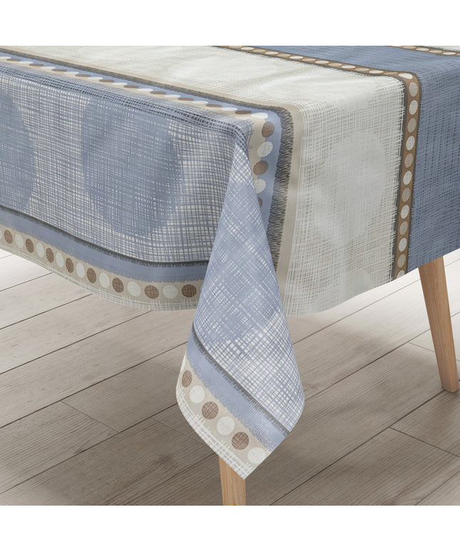 Wachstuch Tischdecke Leinenoptik beige hellblau