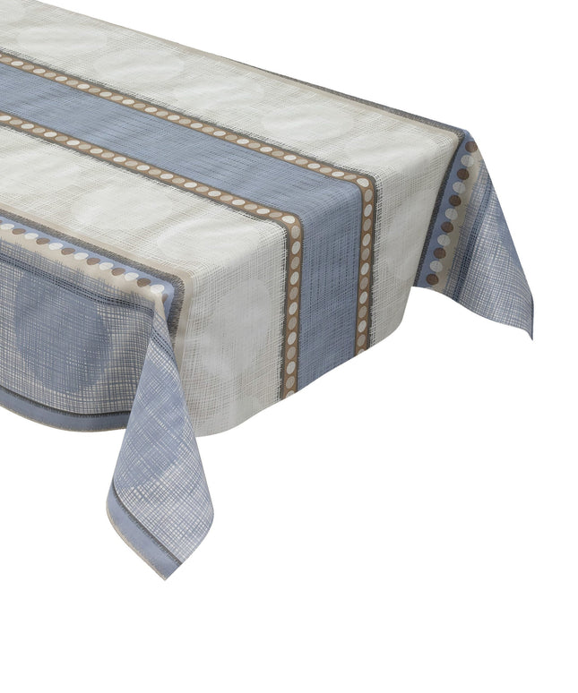 Wachstuch Tischdecke Leinenoptik beige hellblau