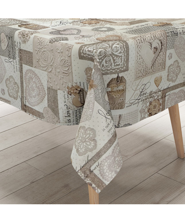 Wachstuch Tischdecke LOve Herzen beige