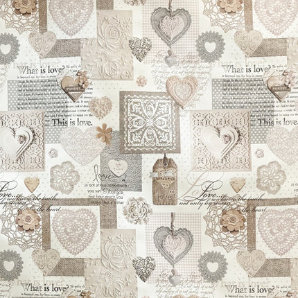 Wachstuch Tischdecke LOve Herzen beige