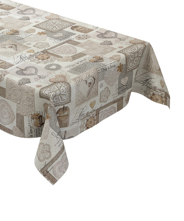 Wachstuch Tischdecke LOve Herzen beige