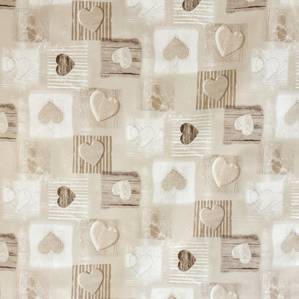 Wachstuch Tischdecke Holz Herzen beige