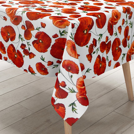 Wachstuch Tischdecke C147040 Mohn Blüten auf weiß eckig rund oval