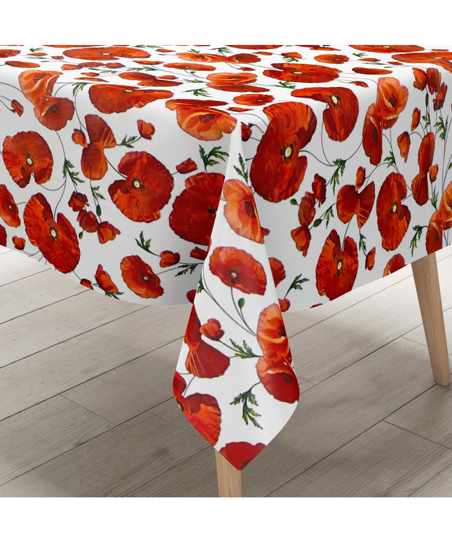 Wachstuch Tischdecke C147040 Mohn Blüten auf weiß eckig rund oval