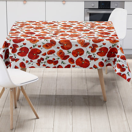 Wachstuch Tischdecke C147040 Mohn Blüten auf weiß eckig rund oval