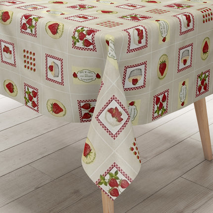 Wachstuch Tischdecke Erdbeeren küche beige