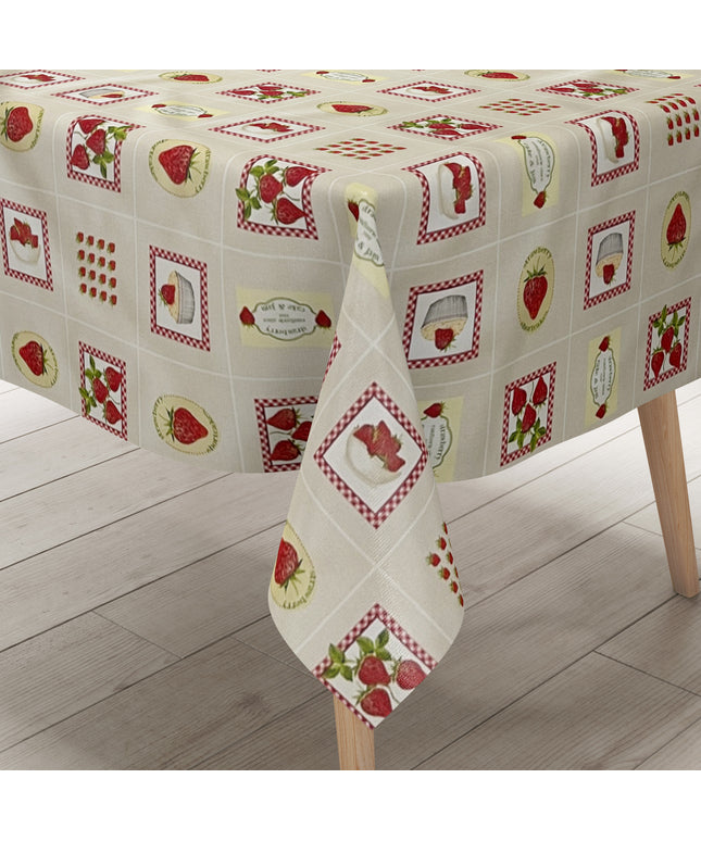Wachstuch Tischdecke Erdbeeren küche beige