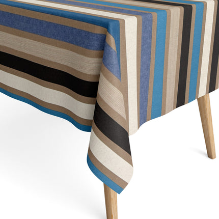 Jacquard Tischdecke aus beschichteter Baumwolle Fleckenschutz CARAVAGIO AZUR blau beige Streifen eckig rund oval