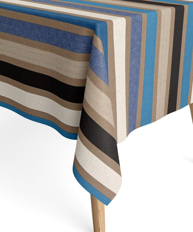 Jacquard Tischdecke aus beschichteter Baumwolle Fleckenschutz CARAVAGIO AZUR blau beige Streifen eckig rund oval