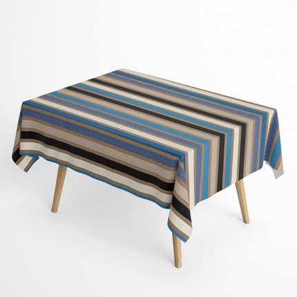Jacquard Tischdecke aus beschichteter Baumwolle Fleckenschutz CARAVAGIO AZUR blau beige Streifen eckig rund oval