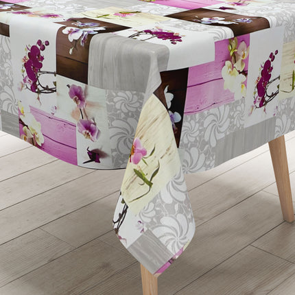 Wachstuch Tischdecke CB60 rosa Orchideen auf Holz eckig rund oval