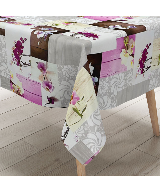Wachstuch Tischdecke CB60 rosa Orchideen auf Holz eckig rund oval