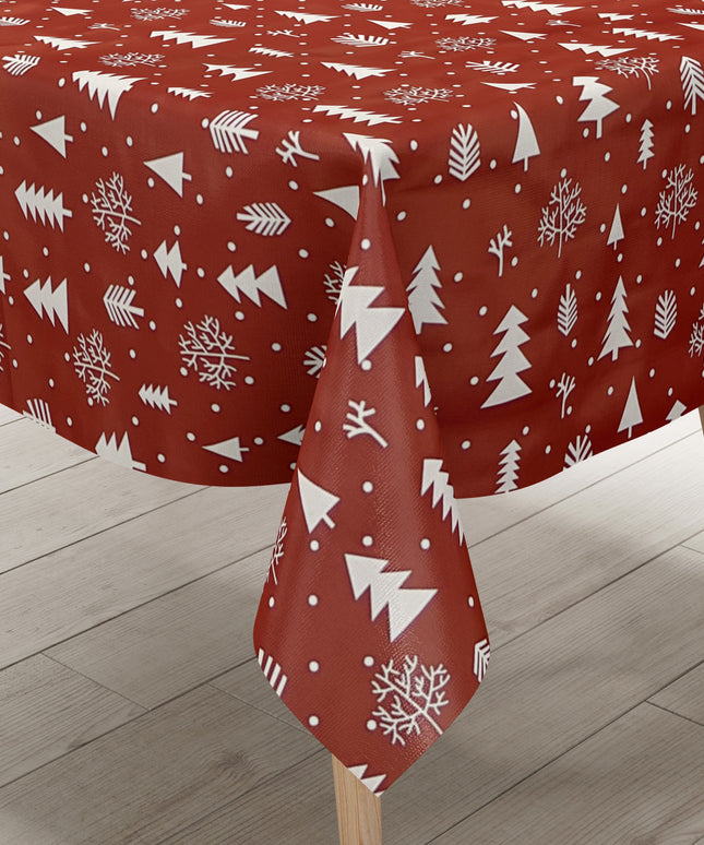 Wachstuch Tischdecke Weihnachten CY60 rot Tannenbaum Schnee - Größe, Form und Einfassung frei wählbar