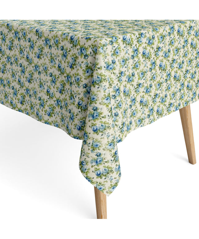 Baumwoll Tischdecke blaue Rosen