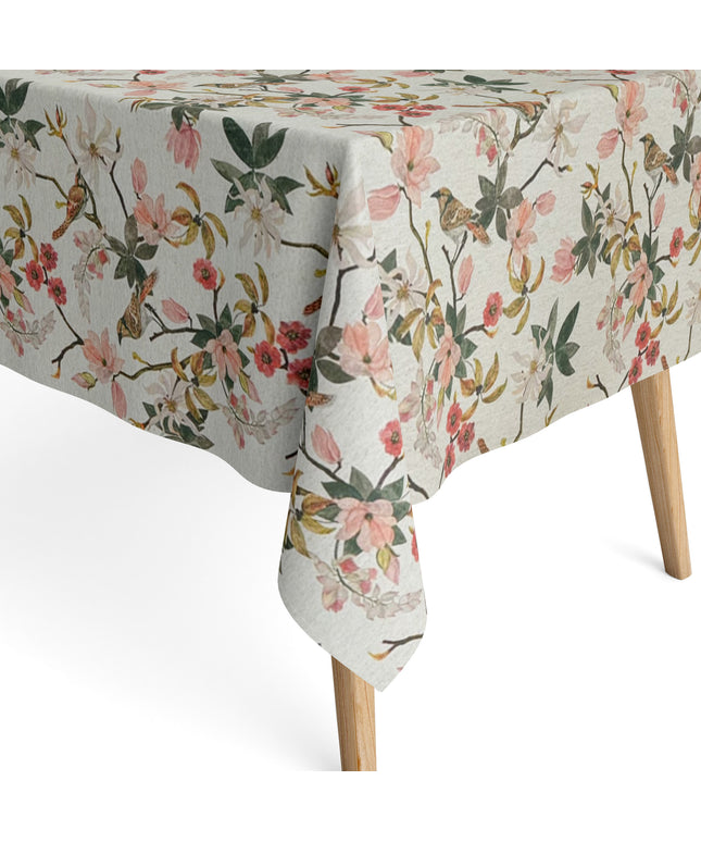 Jacquard Tischdecke beschichtete Baumwolle DP546 Magnolienblüten Vögel eckig rund oval
