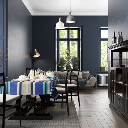 Baumwoll Tischdecke blaue Streifen