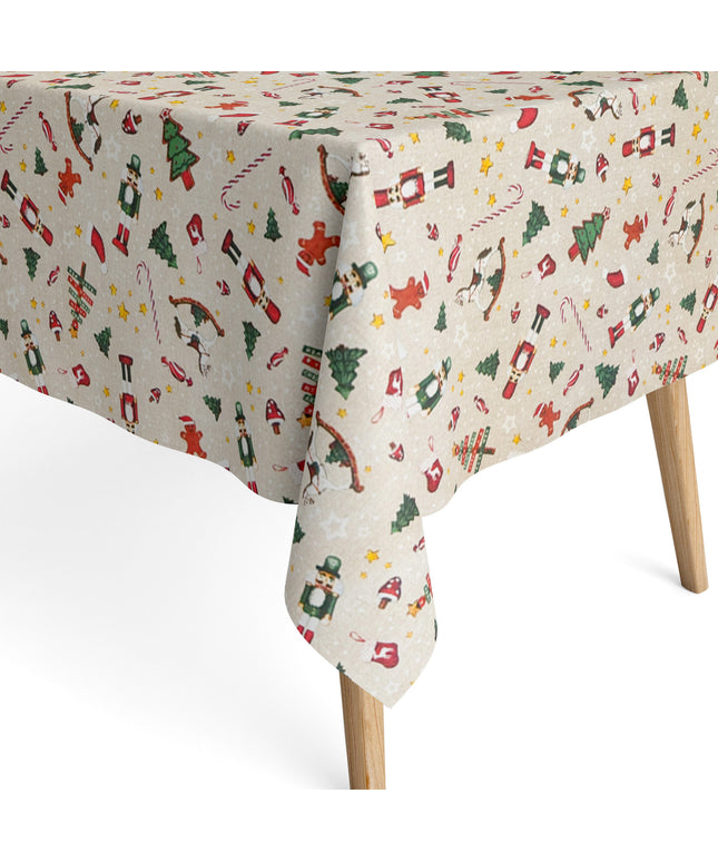 Tischdecke beschichtete Baumwolle Weihanchten beige Nussknacker