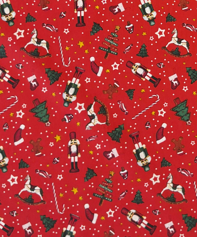 beschichtete Baumwolle Tischdecke Nussknacker Erzgebirge rot