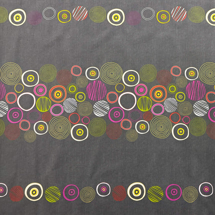 Jacquard Tischdecke aus beschichteter Baumwolle mit Fleckenschutz DUNE24 grau bunte Kreise Linien eckig rund oval