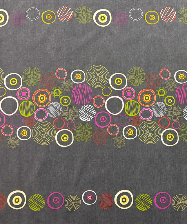 Jacquard Tischdecke aus beschichteter Baumwolle mit Fleckenschutz DUNE24 grau bunte Kreise Linien eckig rund oval