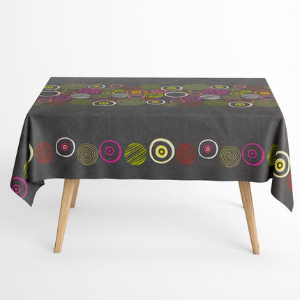 Jacquard Tischdecke aus beschichteter Baumwolle mit Fleckenschutz DUNE24 grau bunte Kreise Linien eckig rund oval