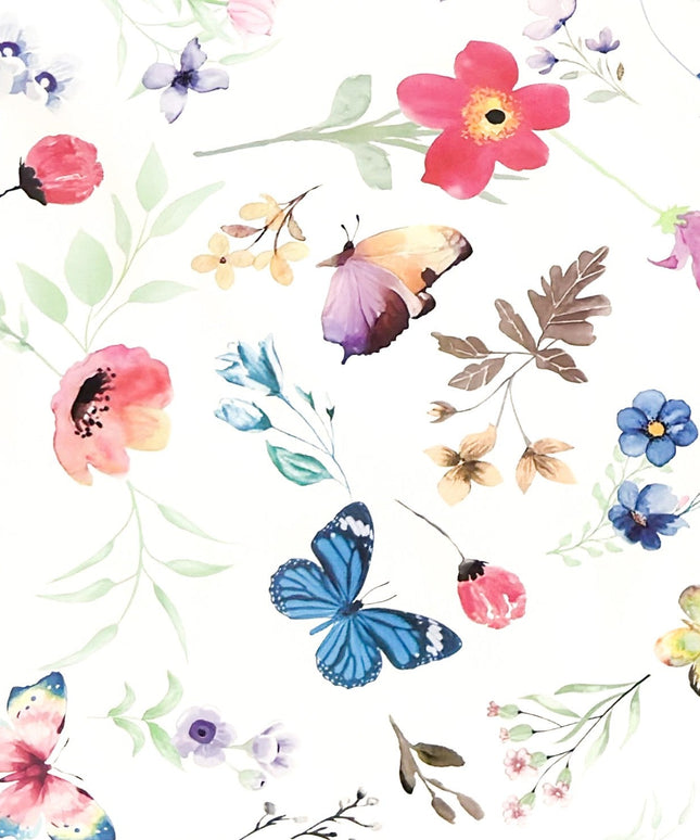 Wachstuch Tischdecke pastellfarbene Blumen und Schmetterlinge