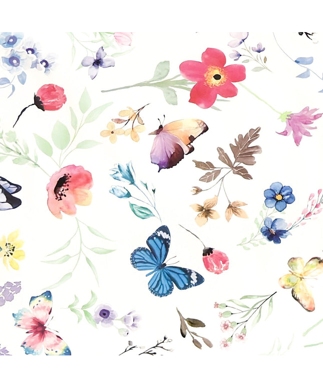 Wachstuch Tischdecke pastellfarbene Blumen und Schmetterlinge