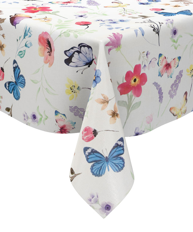 Wachstuch Tischdecke pastellfarbene Blumen und Schmetterlinge