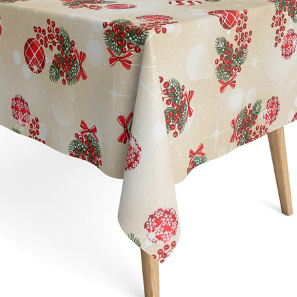 Tischdecke beschichtete Baumwolle beige Weihnachten