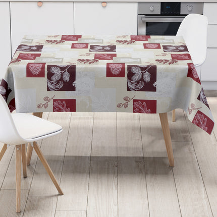 Wachstuch Tischdecke mit herbstlichem Motiv wie Eicheln, Laub und Blättern