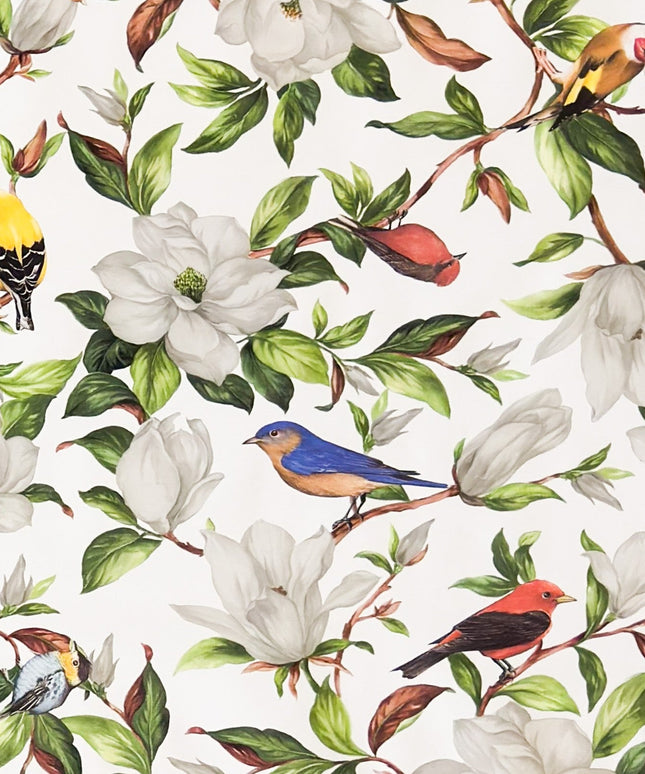 Wachstuch Tischdecke mit Meise Eisvogel und Blüten Vögeln