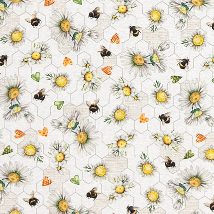 Tischdecke aus beschichteter Baumwolle Bienen und Blüten