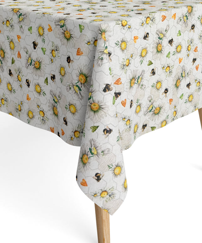 Tischdecke aus beschichteter Baumwolle Bienen und Blüten